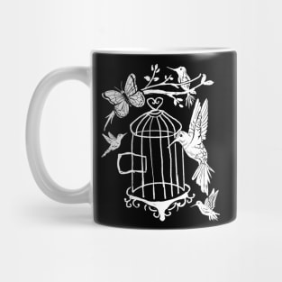 Hummingbird Flying From Cage, Butterfly, Hand Drawn Mug